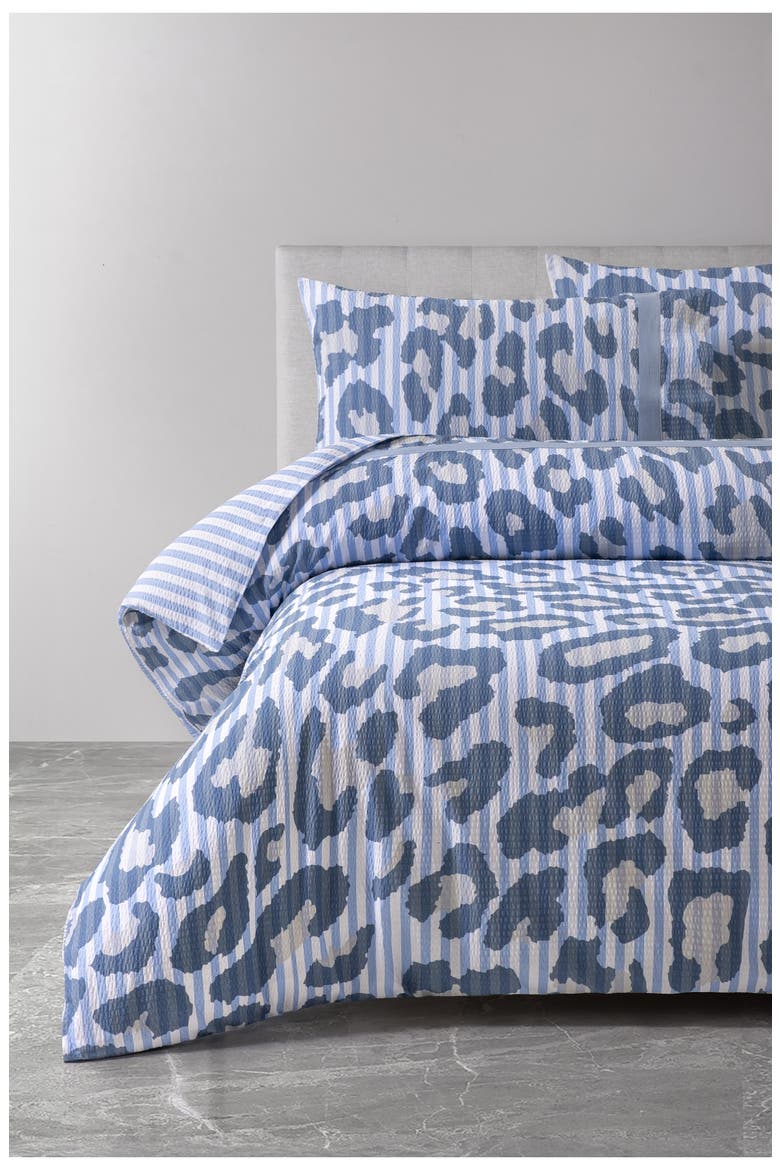 Leopard Print Seersucker Cotton King Quilt Set, Alternate, color, BLUE