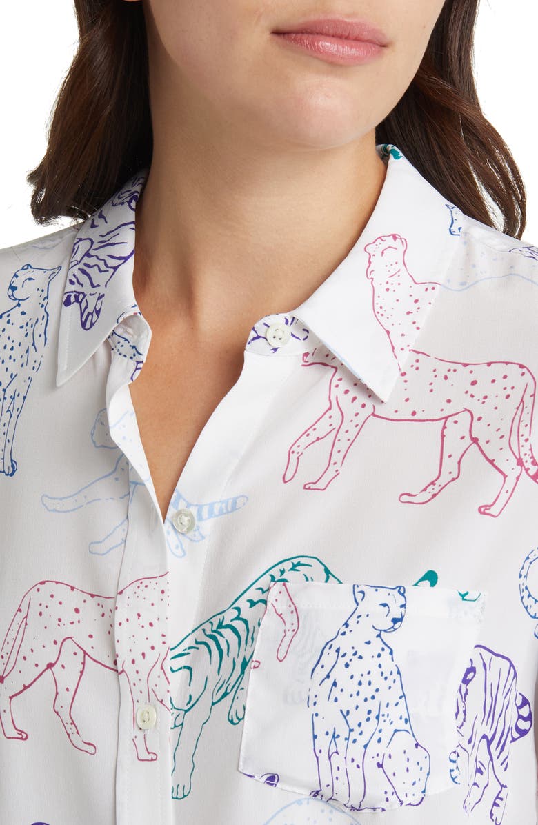 Rails Kate Wildcat Print Button-Up Silk Blouse, Alternate, color, 