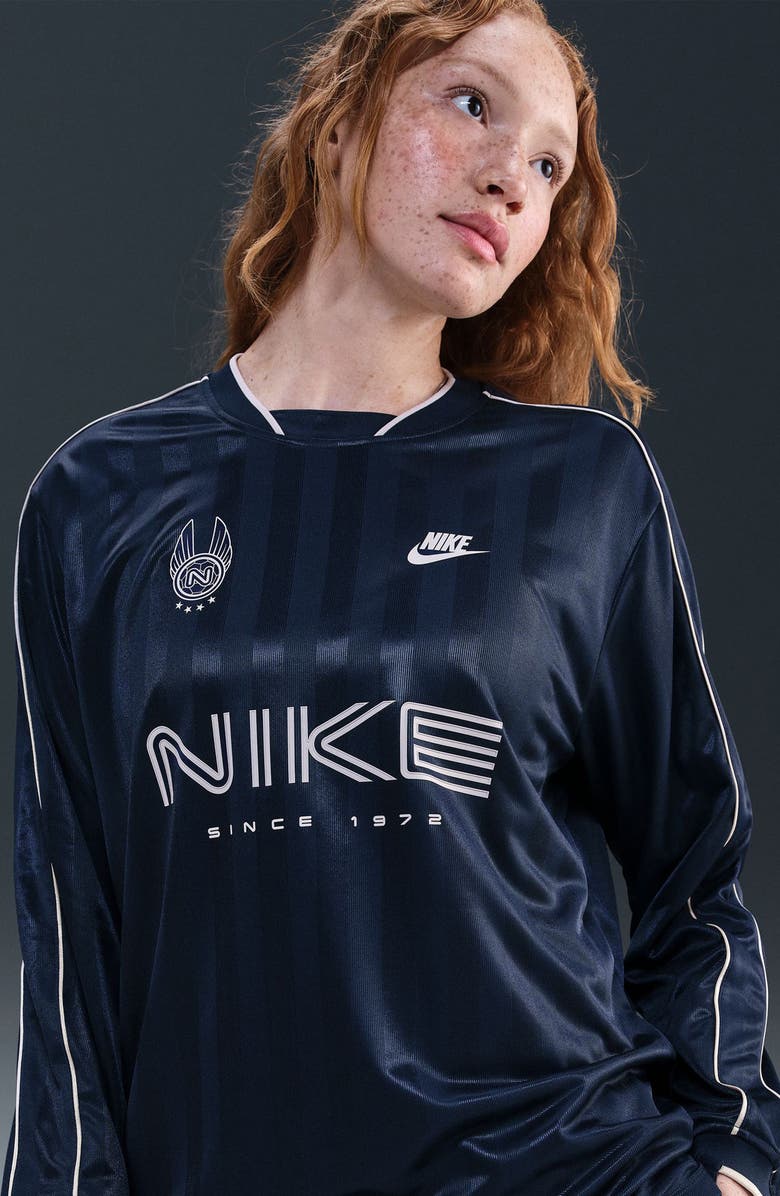 Nike Dri-FIT Oversize Printed Top, Alternate, color, Midnight Navy/ Red