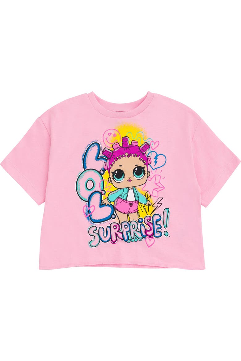Roller Sk8er 2-Piece Cropped T-Shirt and Leggings Set, Alternate, color, Neon Pink Black