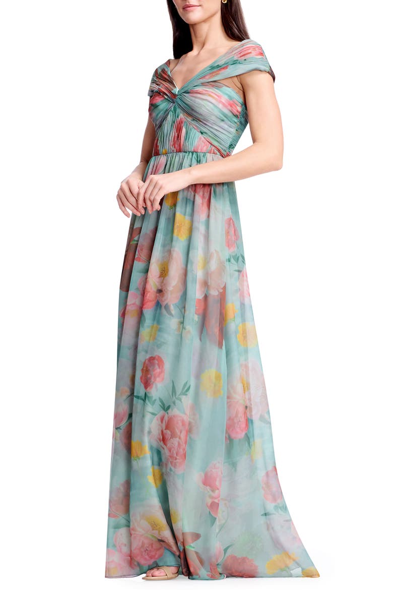 Xyla Floral Off the Shoulder Gown, Alternate, color, MINT MULTI