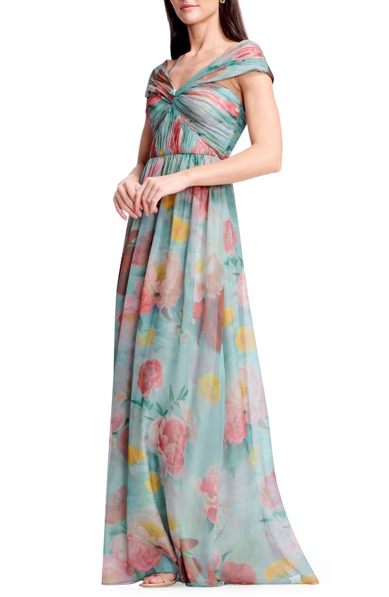 Dress the Population Xyla Floral Off the Shoulder Gown, Alternate, color, Mint Multi