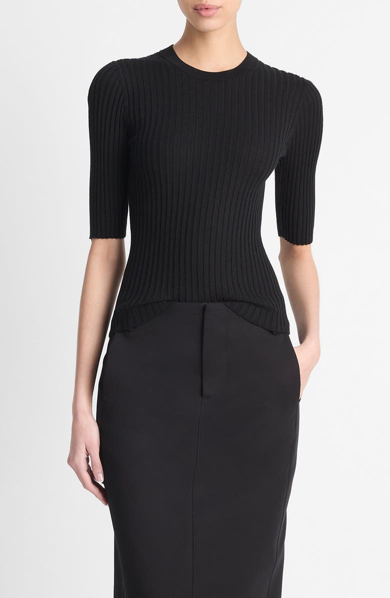 Vince Wool & Silk Blend Rib Sweater, Main, color, Black