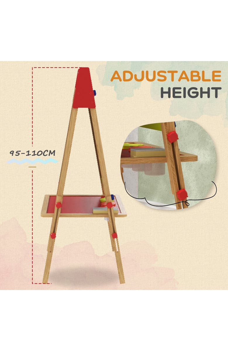 Qaba Kids 3-in-1 Art Easel with Paper Roll, Whiteboard, Chalkboard, Alternate, color, Natural Wood