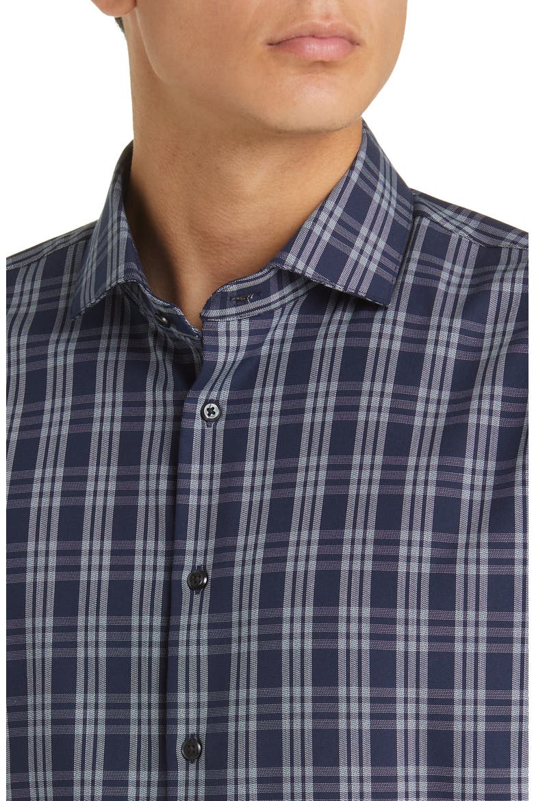 Tech-Smart Trim Fit Non-Iron Plaid Stretch Dress Shirt, Alternate, color, NAVY- BLUE GRAND PLAID