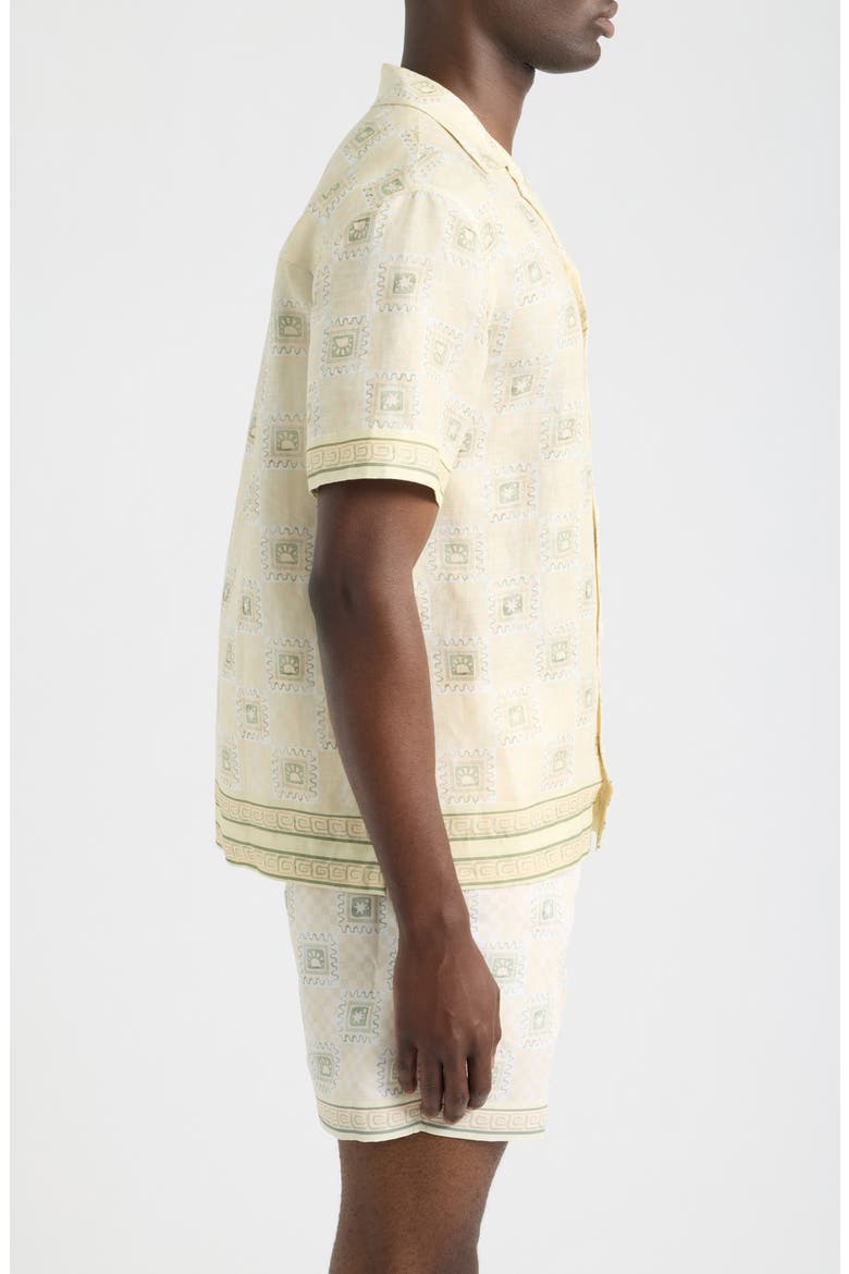 Tehla Tile Print Linen Camp Shirt, Alternate, color, ECRU- 17
