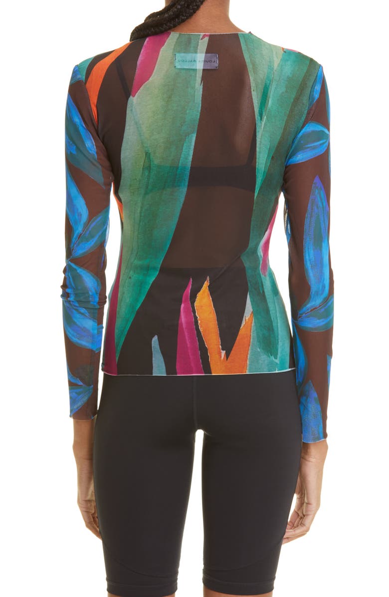 Louisa Ballou Combo Print Long Sleeve Mesh Cover-Up Top, Alternate, color,