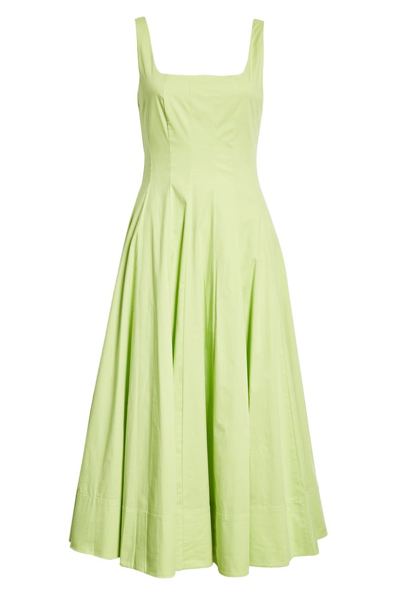 BIRKENSTOCK + STAUD Wells Stretch Cotton Poplin Midi Fit & Flare Dress, Alternate, color, LIME