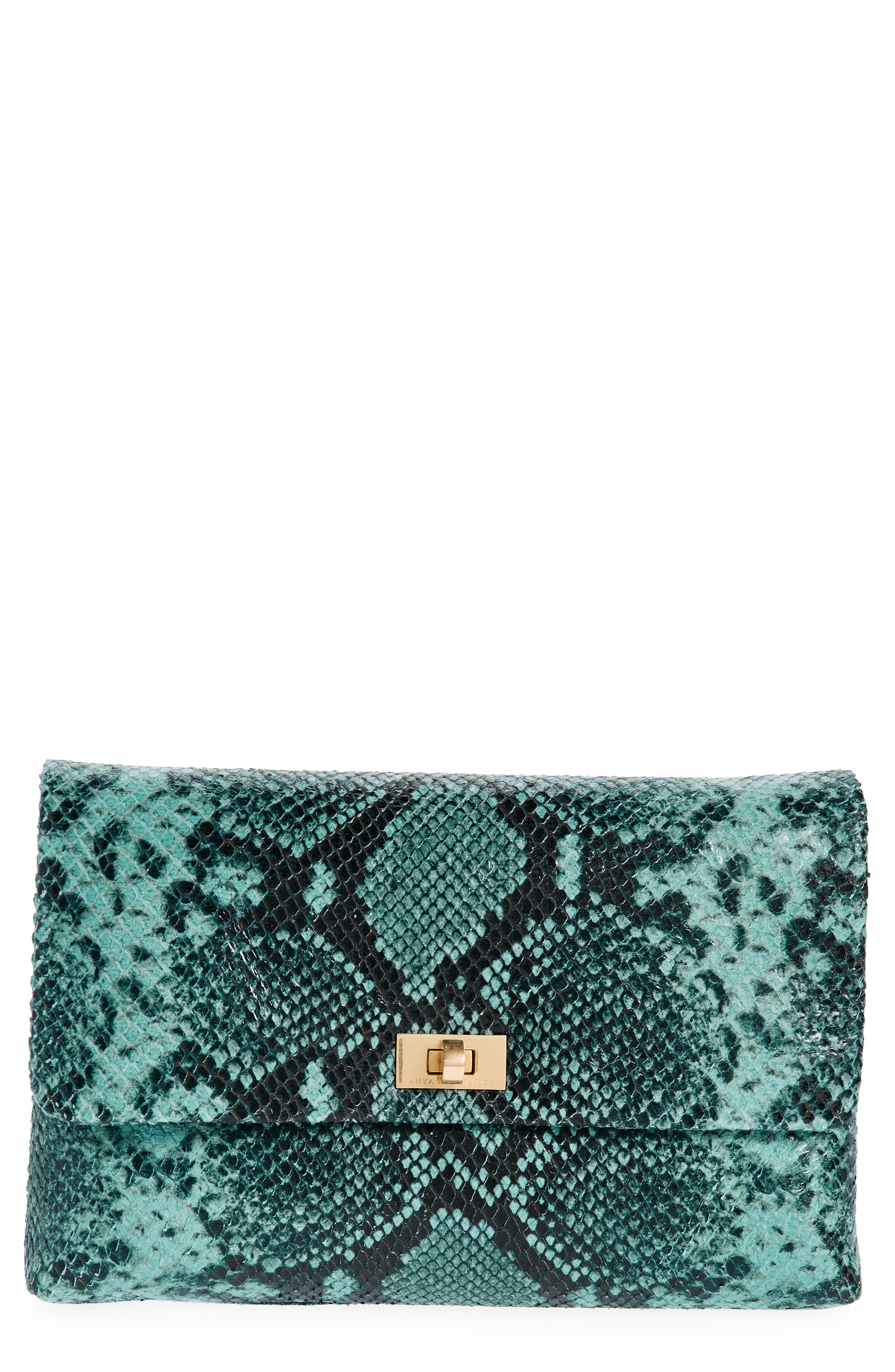 Anya Hindmarch Valorie Snake Embossed Leather Clutch, Main, color, 