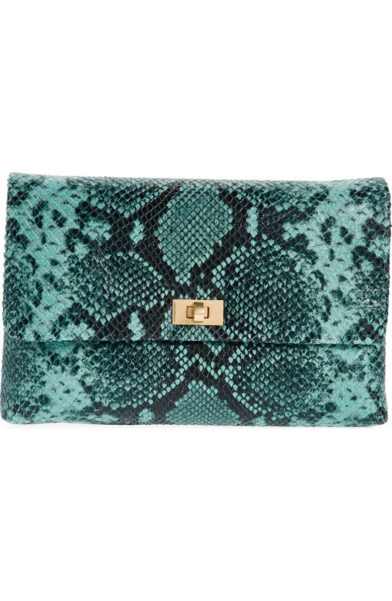 Anya Hindmarch Valorie Snake Embossed Leather Clutch, Main, color,