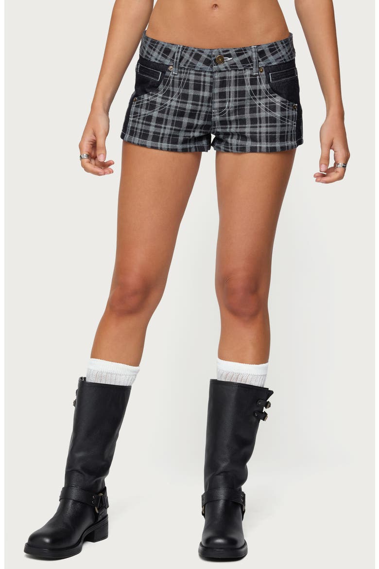 Carie Plaid Denim Shorts, Main, color, BLACK MULTI