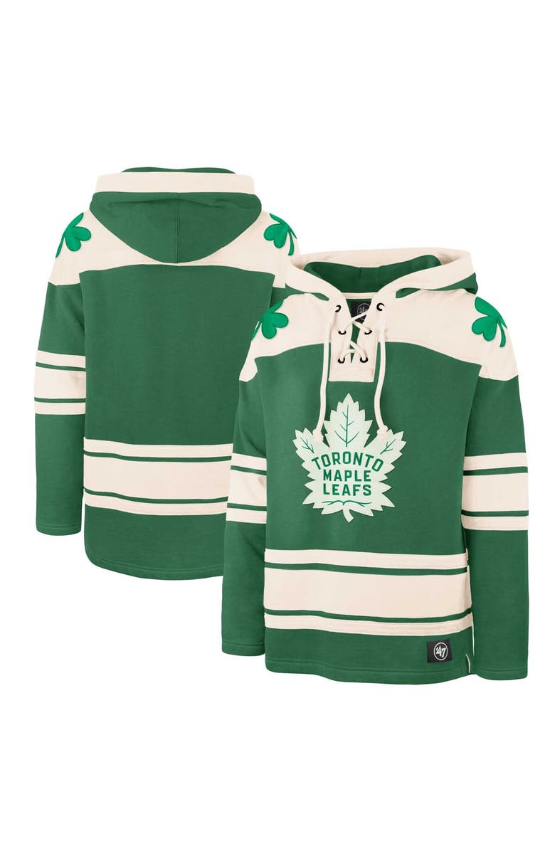 '47 Men's '47 Kelly Green Toronto Maple Leafs St. Patrick's Day Superior Lacer Pullover Hoodie, Main, color,