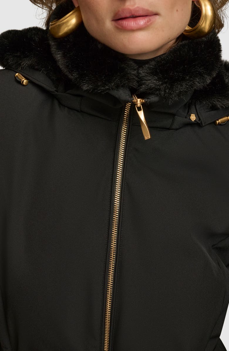 Donna Karan New York Lux Water Resistant Puffer Coat with Faux Fur Trim, Alternate, color, Black