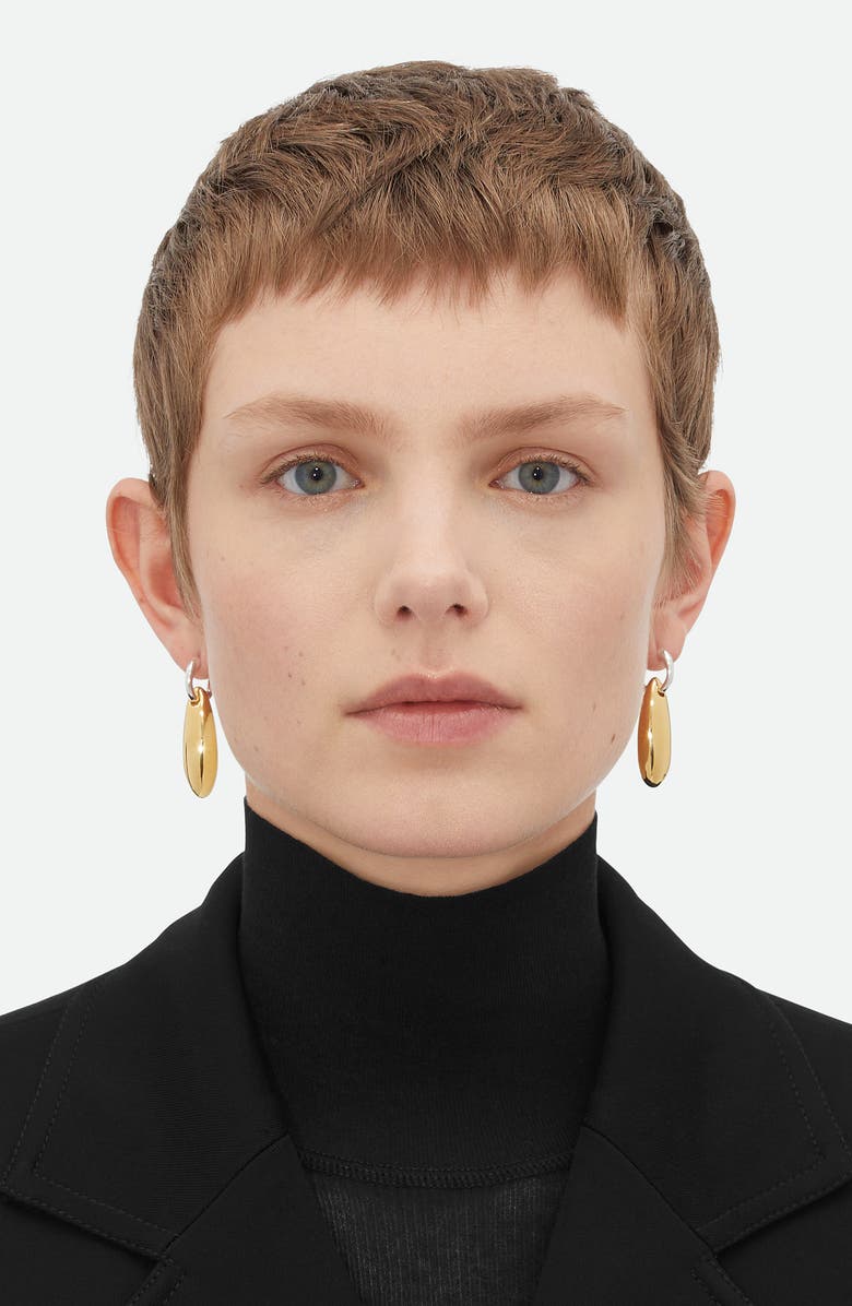 Bottega Veneta Small Ellipse Drop Hoop Earrings, Alternate, color, 8119 Silver/ Yellow Gold