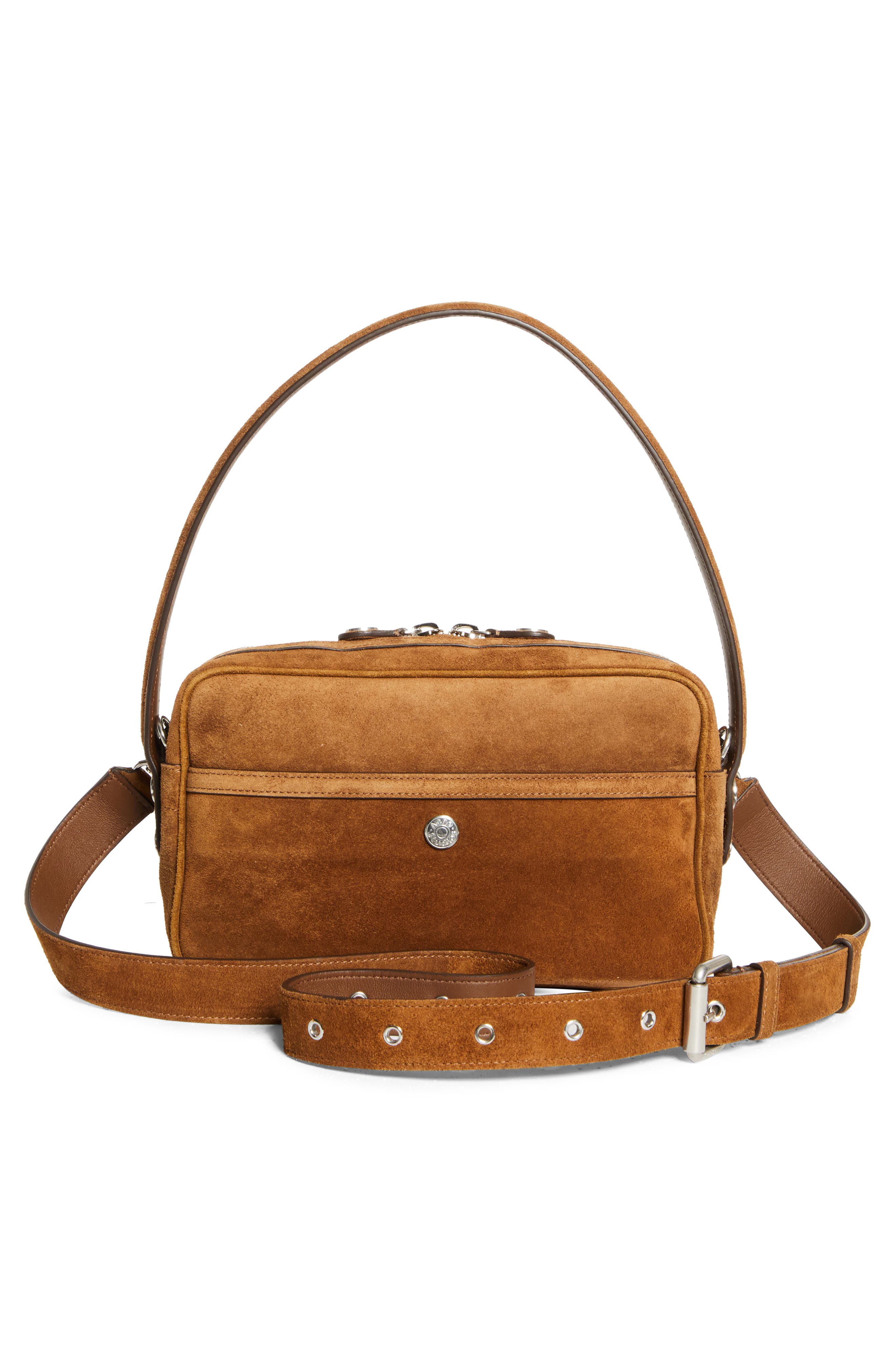 Acne Studios Camero Party Suede Shoulder Bag, Alternate, color, Cognac Brown