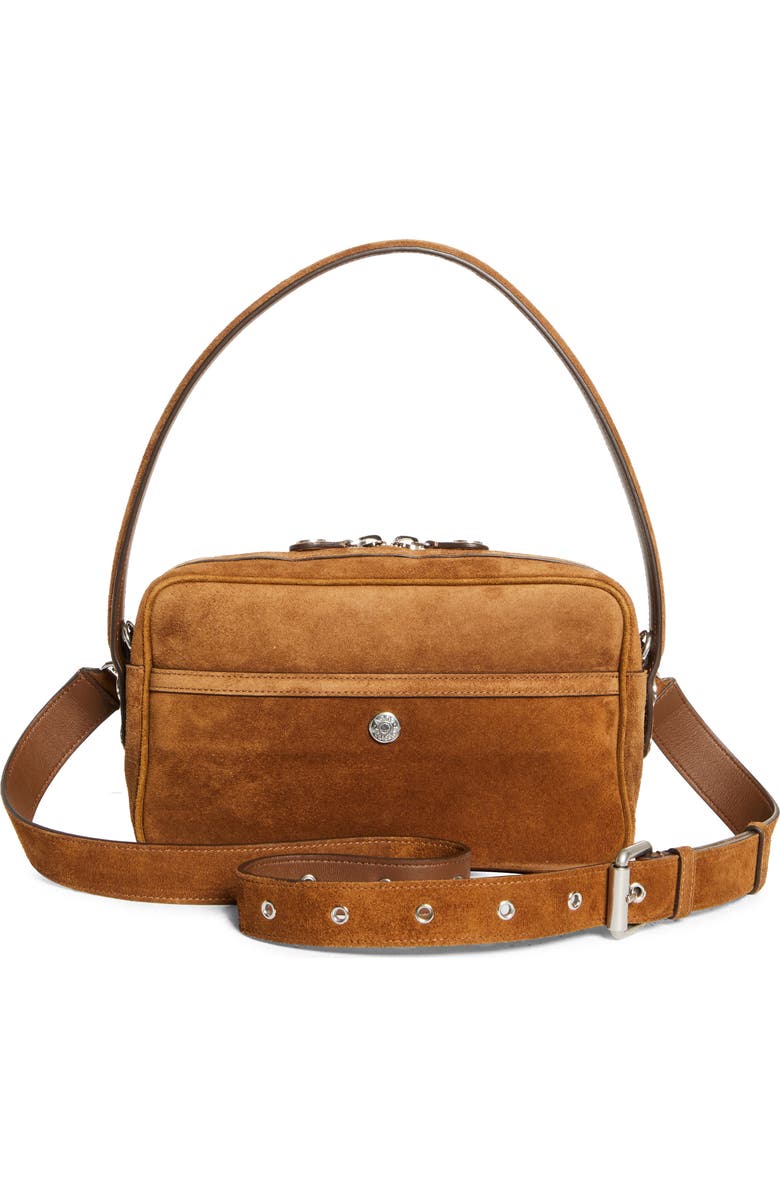 Acne Studios Camero Party Suede Shoulder Bag, Alternate, color, Cognac Brown