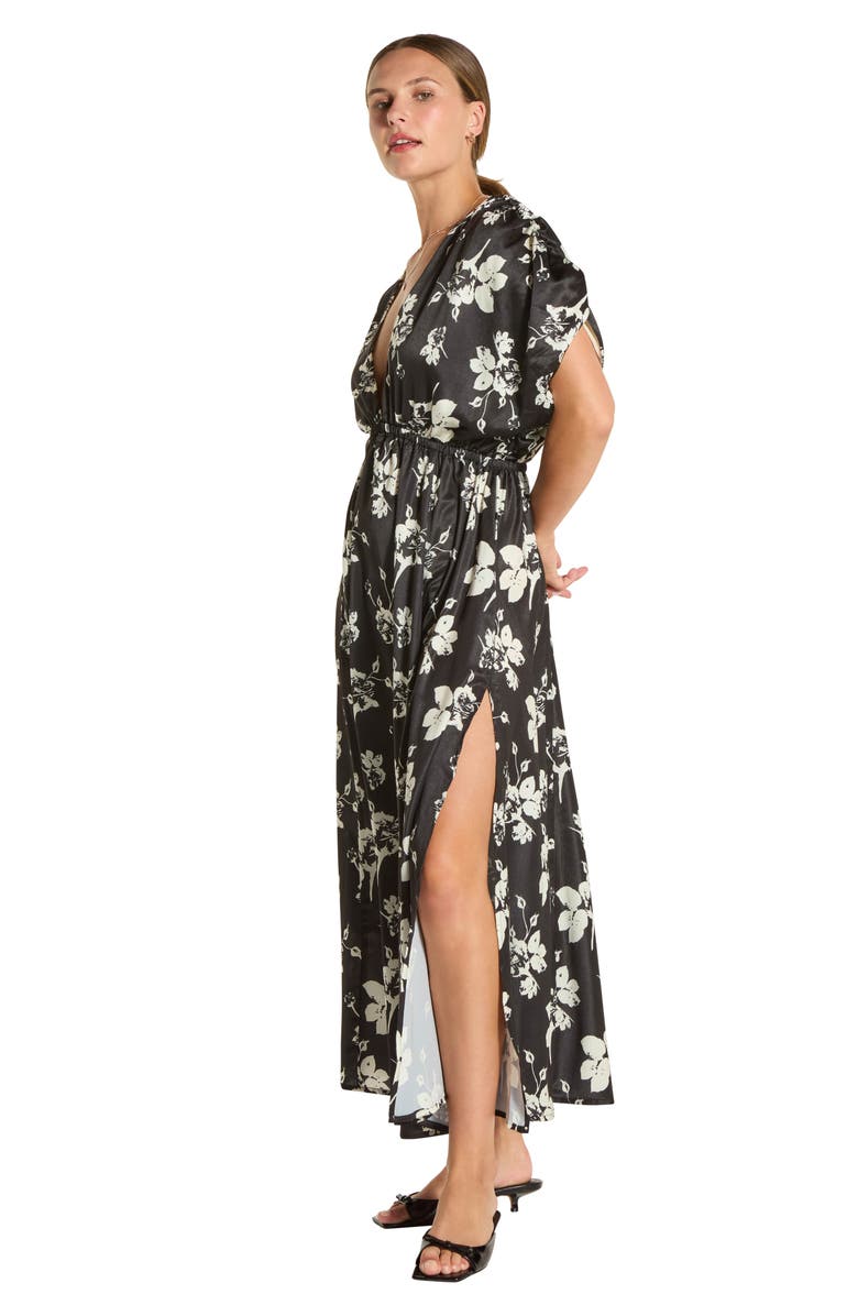 WISHLIST Puff Sleeve Drop Waist Side Slit Maxi Dress, Alternate, color, Black/ Cream