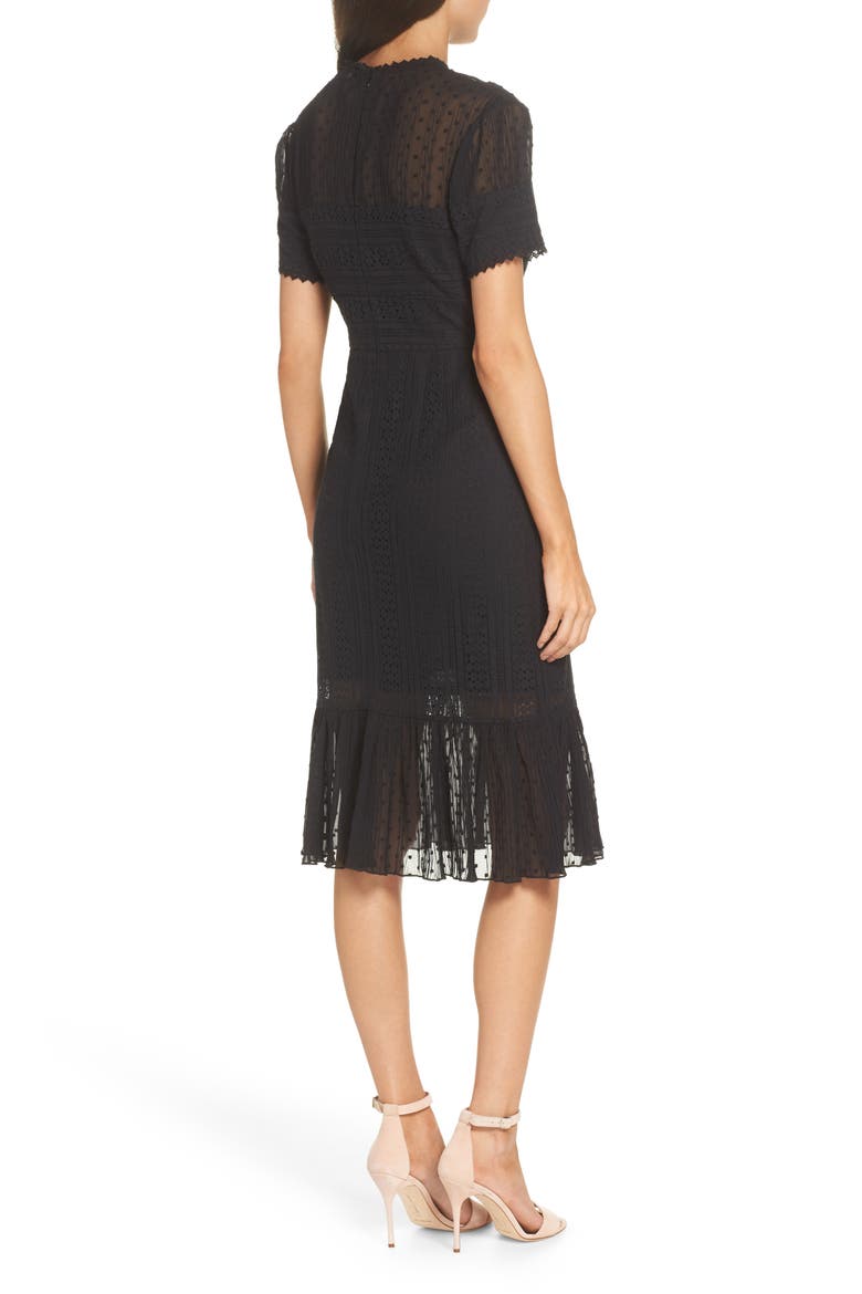 Lace & Swiss Dot Dress, Alternate, color, BLACK