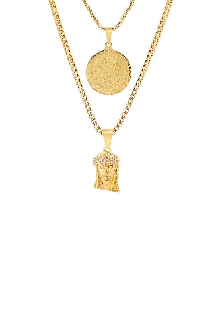 Men's 18K Yellow Gold Plated Stainless Steel Layered Pendant Necklace, Main, color, YELLOW