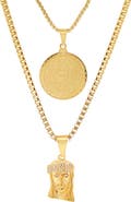 HMY JEWELRY Men's 18K Yellow Gold Plated Stainless Steel Layered Pendant Necklace