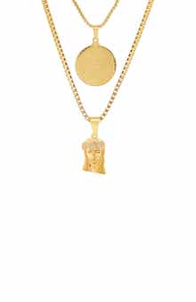 HMY JEWELRY Men's 18K Yellow Gold Plated Stainless Steel Layered Pendant Necklace