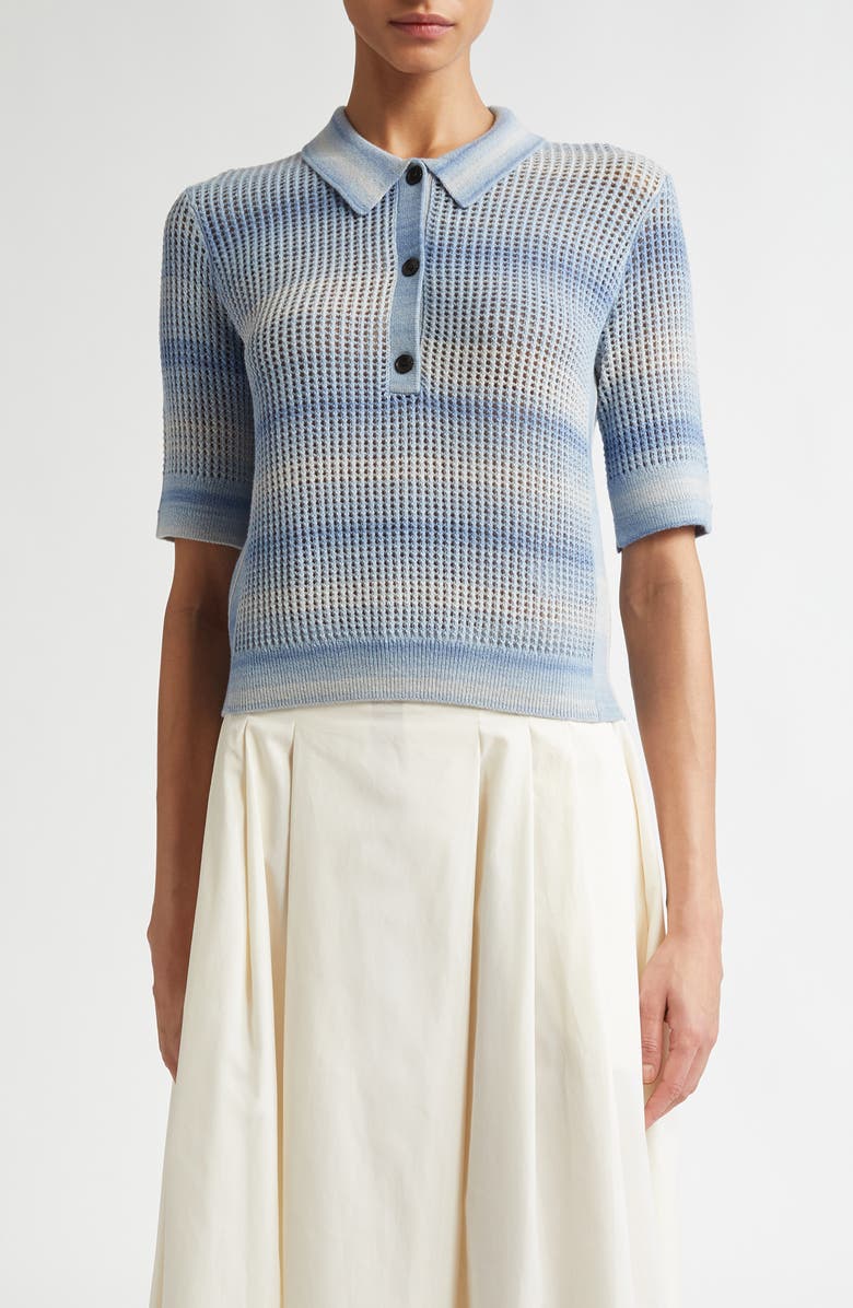 Maria McManus Space Dye Stripe Mesh Crop Polo, Main, color, 