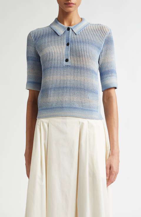 Space Dye Stripe Mesh Crop Polo