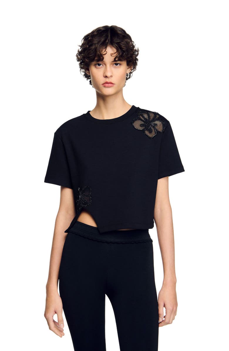 SANDRO Floral embroidery T-shirt, Alternate, color, 