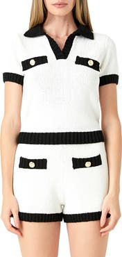 Endless Rose Contrast Detail Short Sleeve Sweater