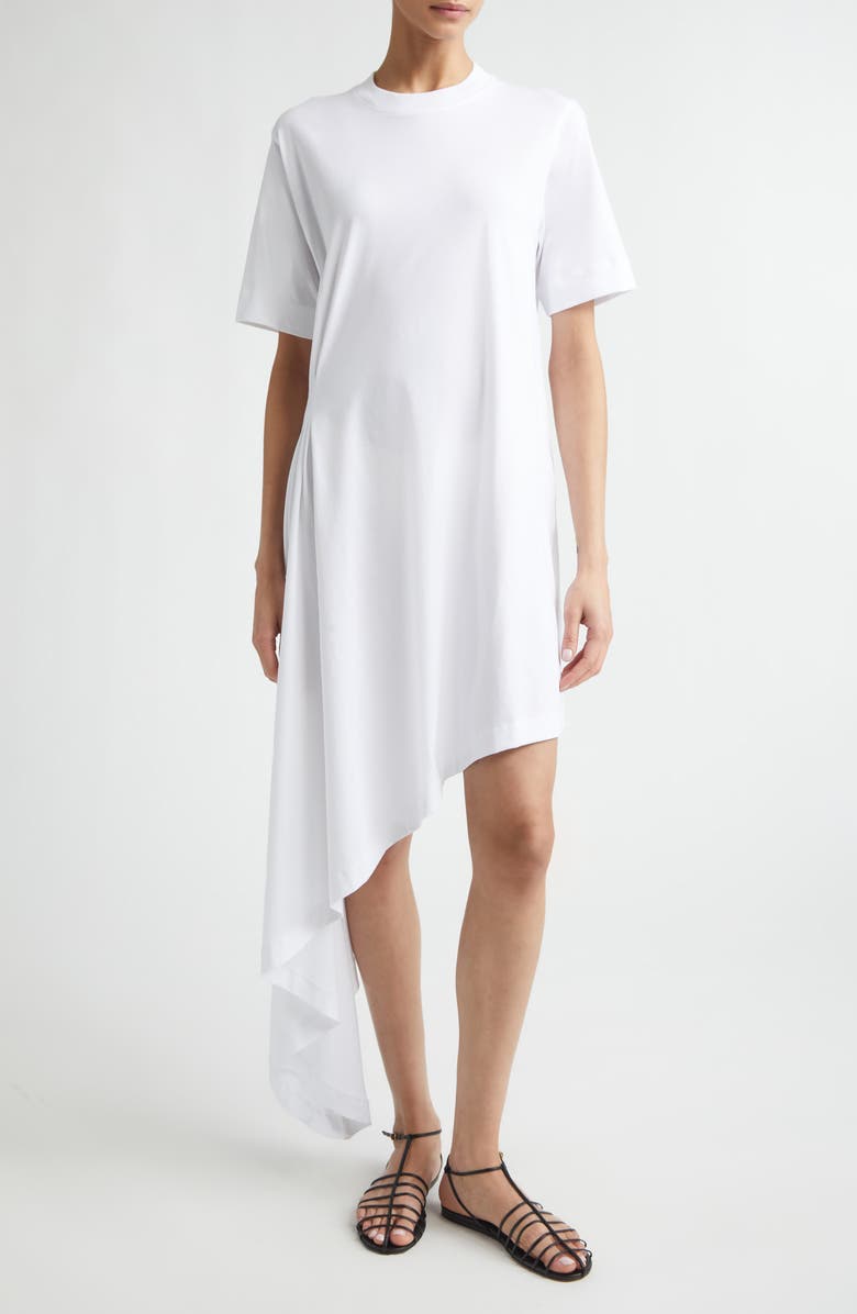 LOULOU DE SAISON Igari Asymmetric Pleated Cotton Knit Dress, Main, color, White