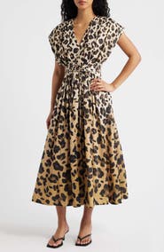 FREEMARKET Leopard Print Midi Shirtdress