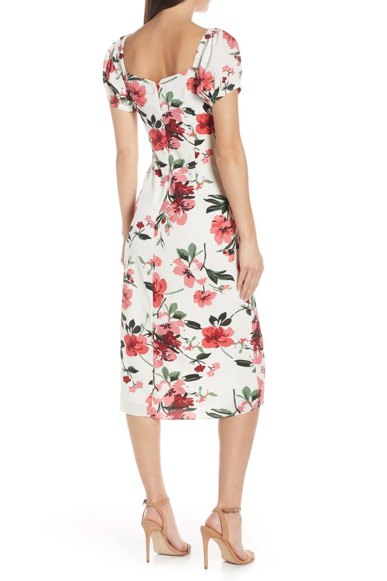 Floral Print Sweetheart Midi Dress, Alternate, color, RED FLORAL