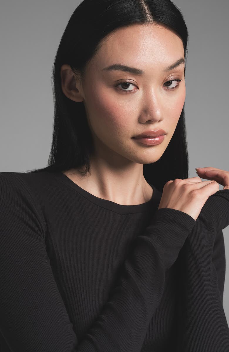 SKIMS Stretch Cotton Rib Long Sleeve T-Shirt, Alternate, color, Soot