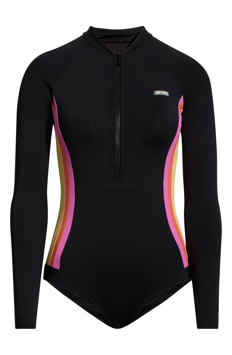 Rip Curl Surf Stripe Long Sleeve UPF 50+ One-Piece Rashguard Swimsuit, Alternate, color, Black