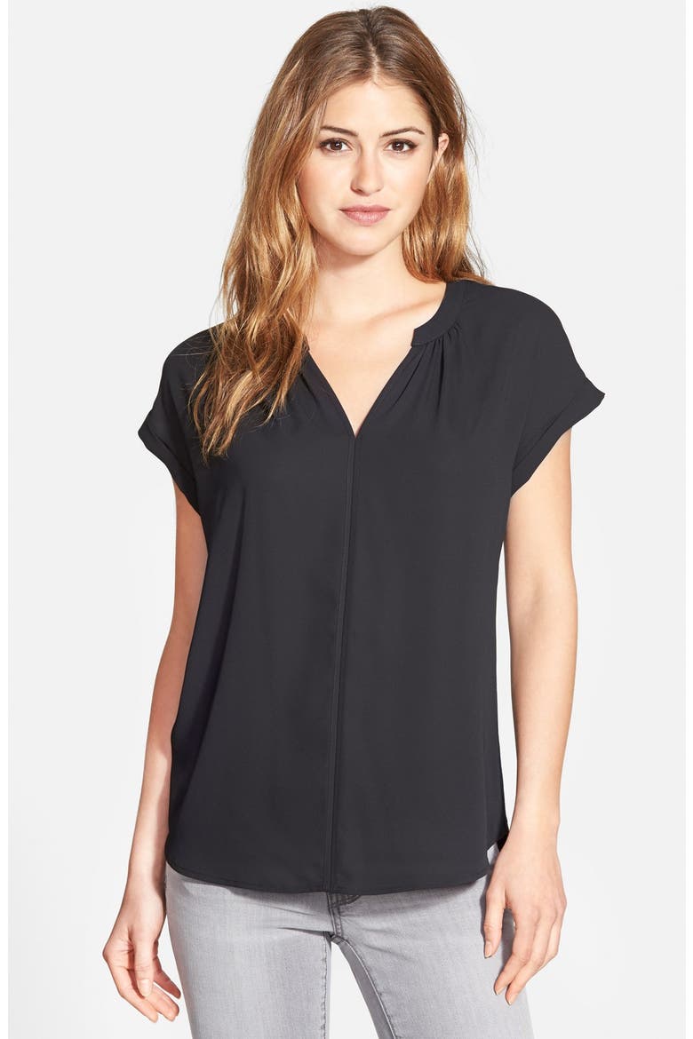 Split Neck Top (Nordstrom Exclusive), Main, color, BLACK