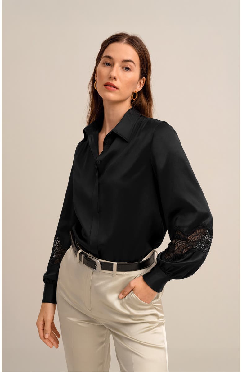 Lilysilk Armeria Lace Blouse, Alternate, color, Black