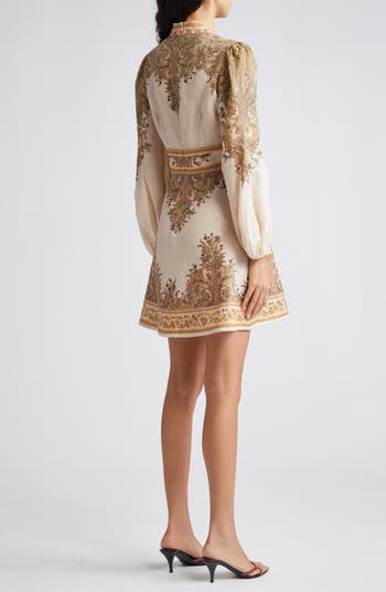 Natura Floral Paisley Long Sleeve Linen Mini Dress
