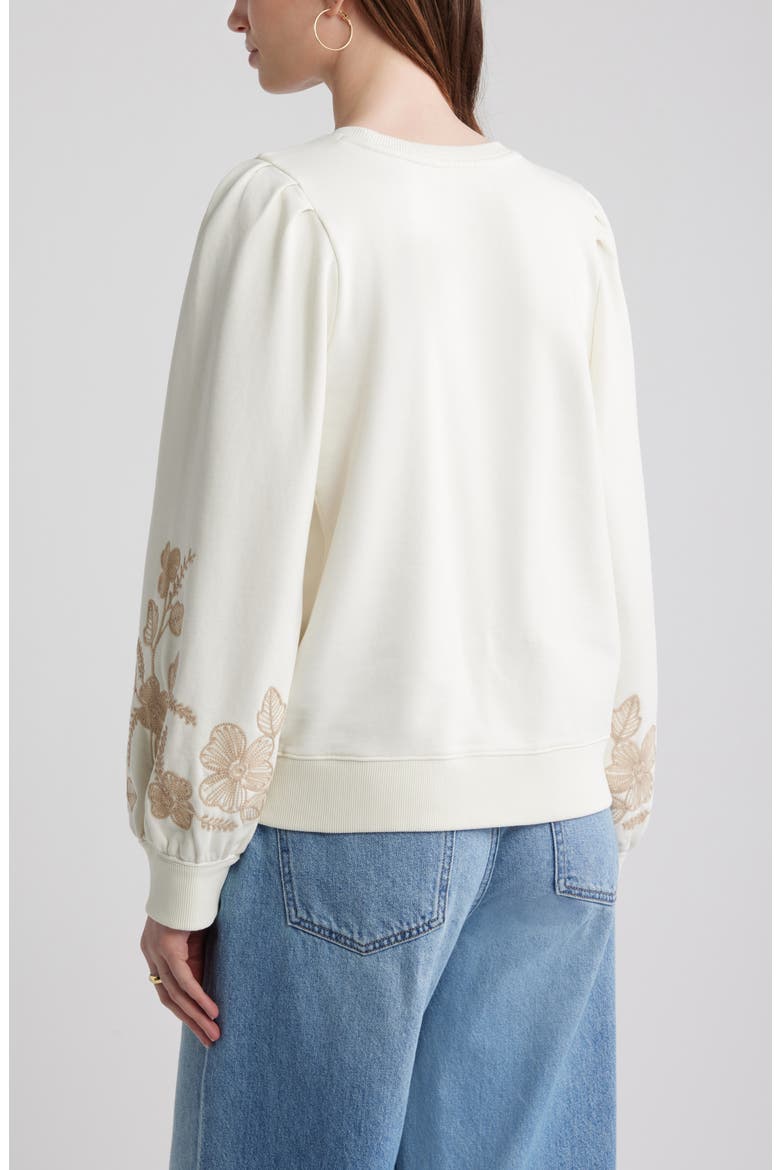Embroidered Sleeve Cotton Sweatshirt, Alternate, color, IVORY EGRET EMBROIDERY