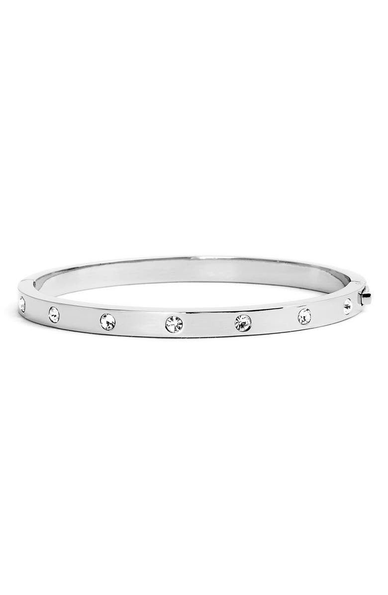 Kate Spade New York crystal hinge bangle, Main, color, Silver