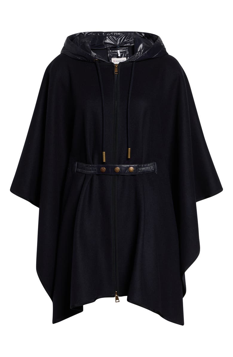 Moncler Zip Padded Wool Blend Hooded Cape, Main, color, Blue
