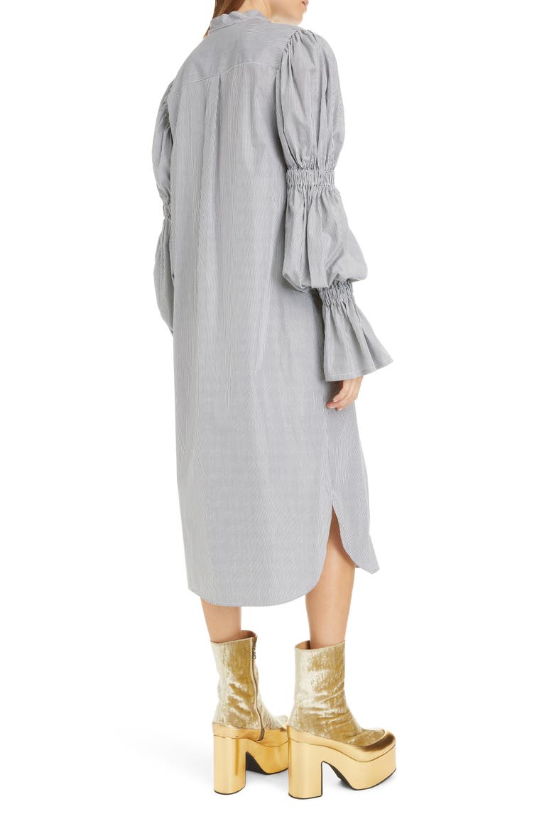 Doves Pinstripe Long Sleeve Shirtdress, Alternate, color, BLACK