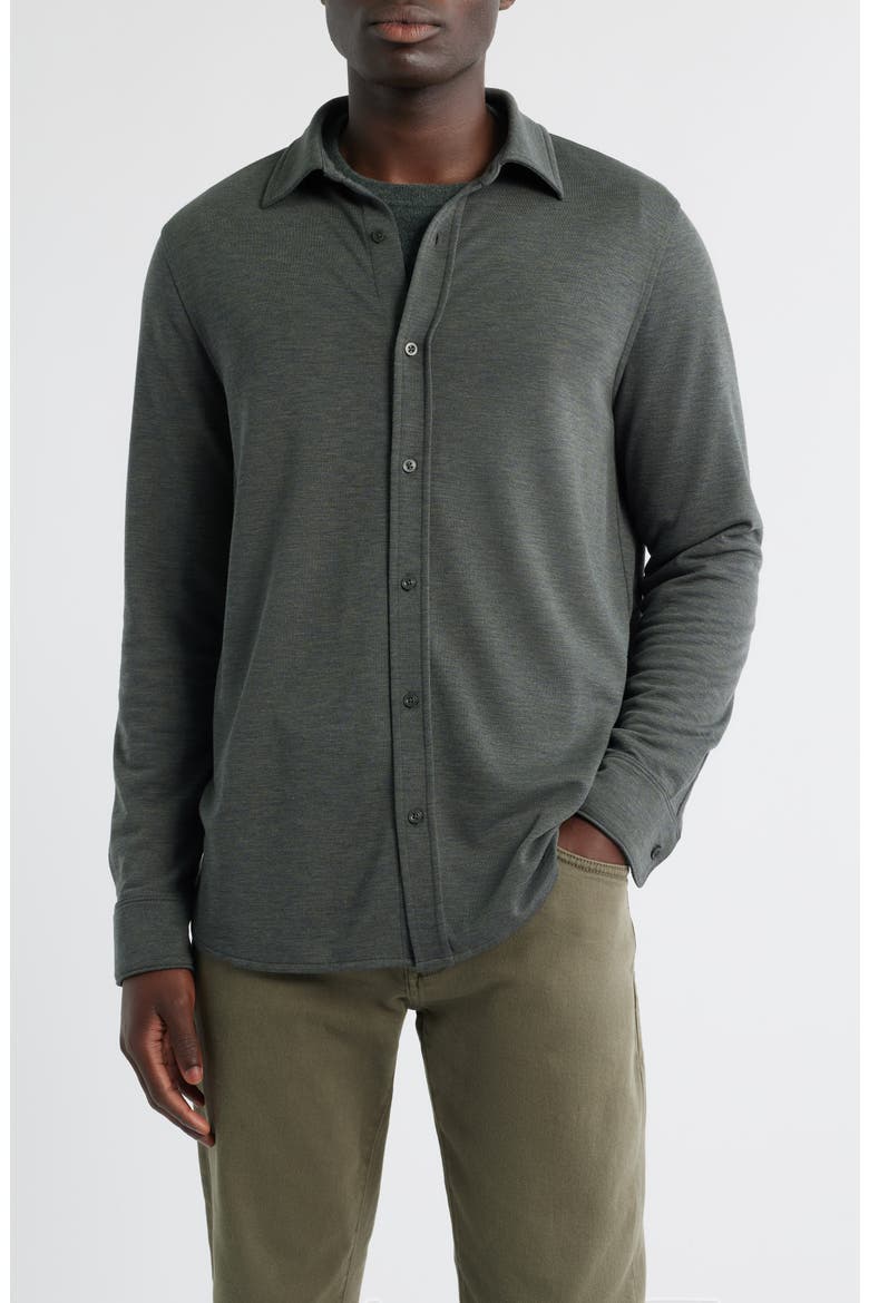 Knit Button-Up Shirt, Main, color, GREEN DUFFEL HEATHER