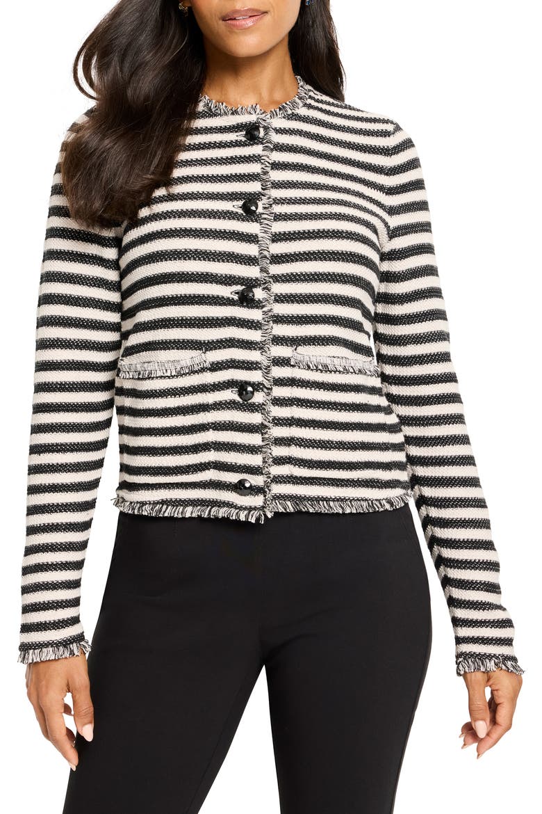 Stripe Fringe Mix Knit Jacket, Main, color, BLACK MULTI