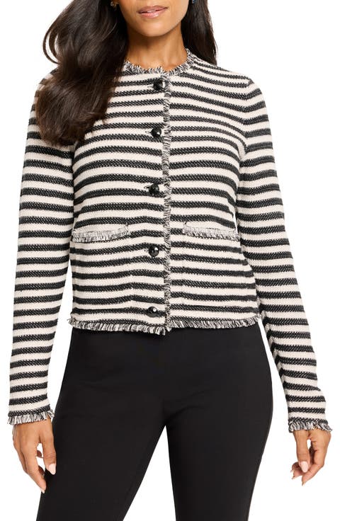 Stripe Fringe Mix Knit Jacket (Regular & Petite)