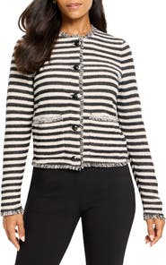 NIC+ZOE Stripe Fringe Mix Knit Jacket