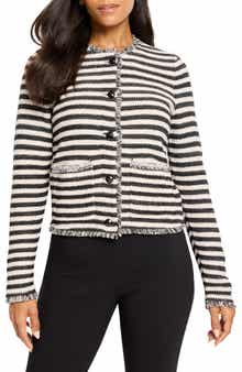 NIC+ZOE Stripe Fringe Mix Knit Jacket