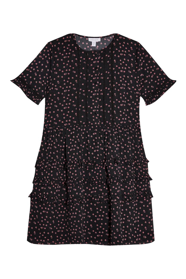 Ditsy Ladder Trim Mini Dress, Alternate, color, BLACK