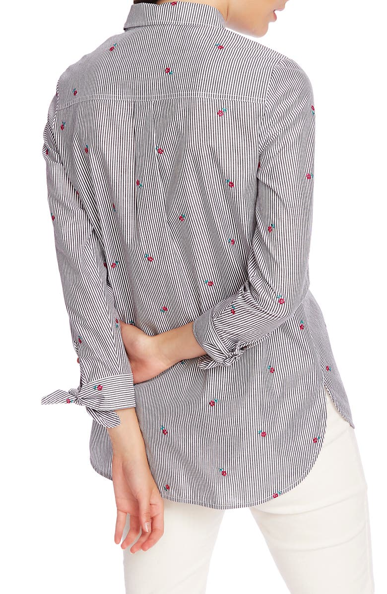 Court & Rowe Floral Embroidery Pinstripe Cotton Button-Up Shirt, Alternate, color,