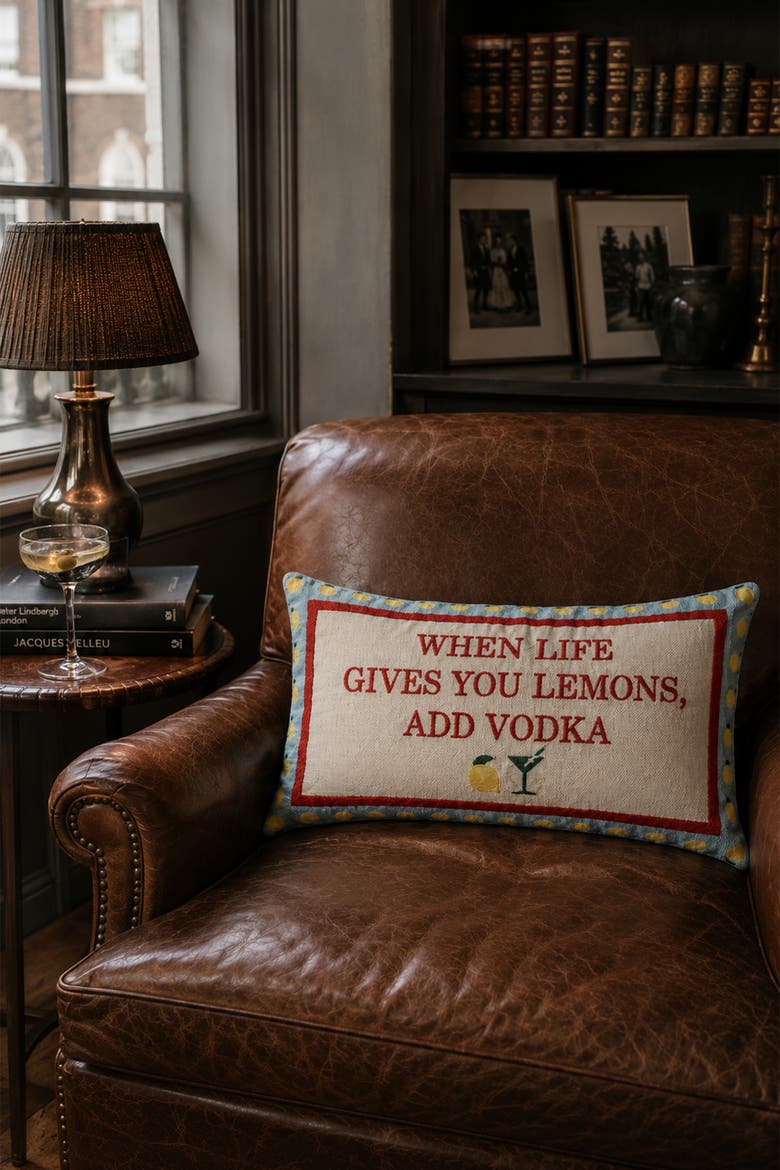 When Life Gives You Lemons, Add Vodka - Slogan Needlepoint Pillow, Alternate, color, When Life Gives You Lemons