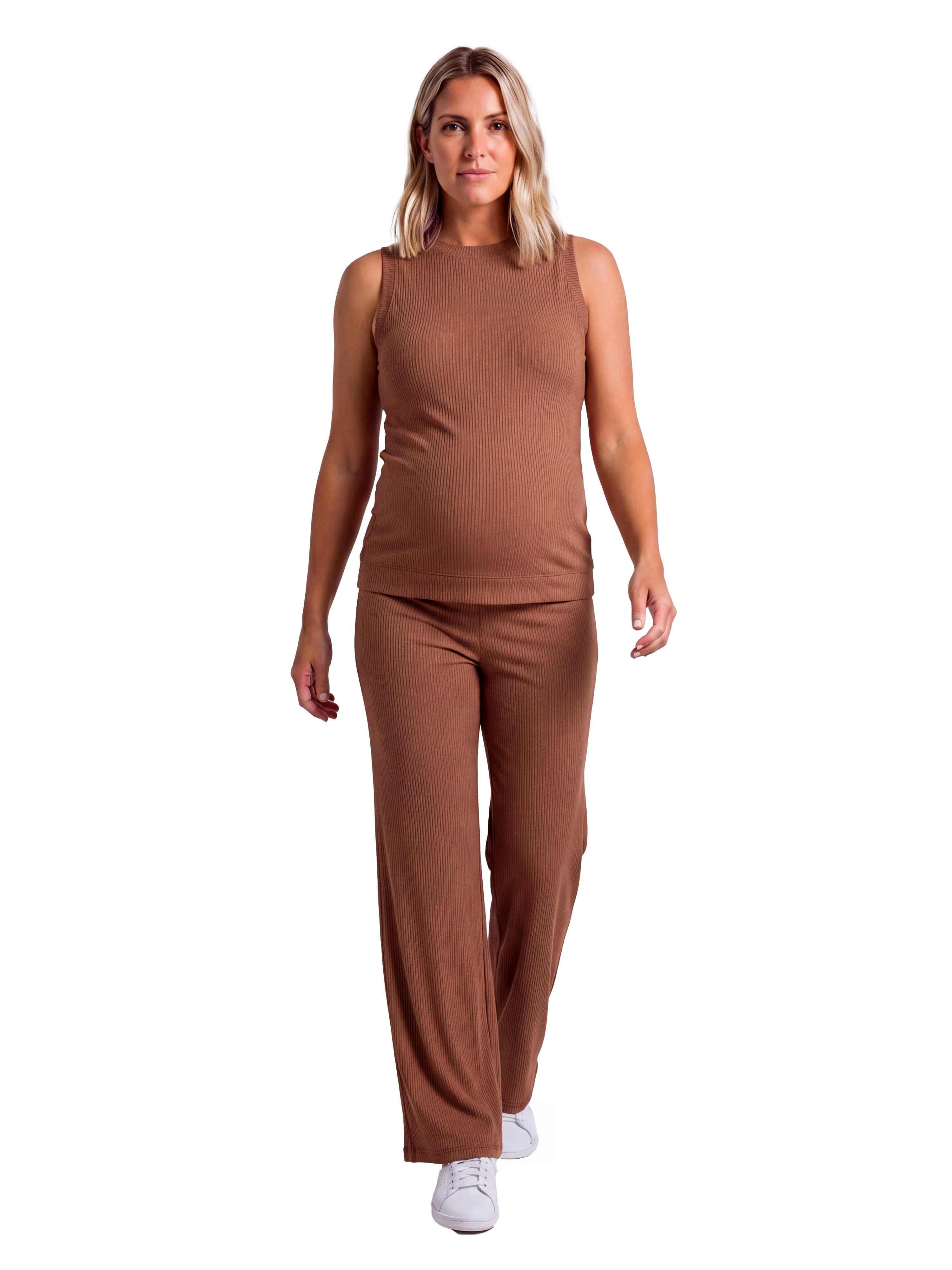 Maternity Basic Ribbed Knit Tank Top and Elastic Waist Wide Leg Pant Set - image 3